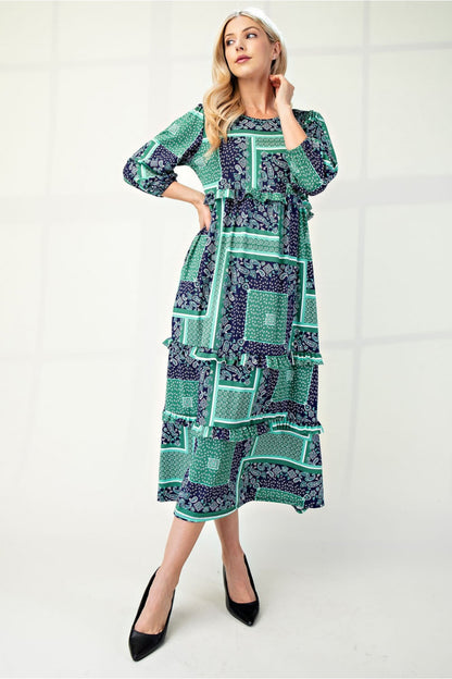 Patchwork Midi Dress with Pockets