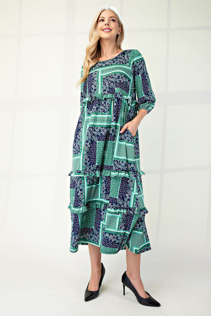 Patchwork Midi Dress with Pockets