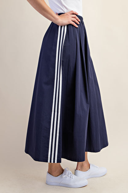 Elastic Waistband Midi Skirt with Athletic Stripe