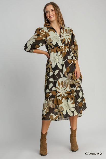 Floral Abstract Print Tiered Dress