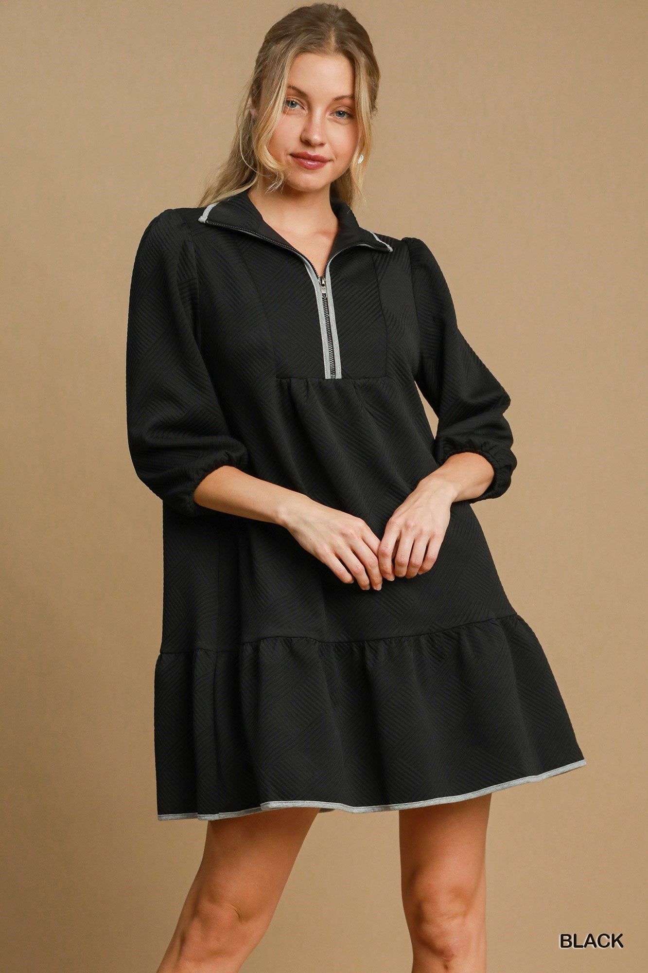 Black Knit Jacquard Mini Dress