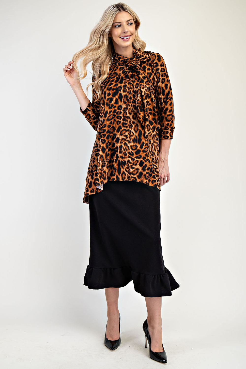 Leopard Print Bow-Tie Modest Top