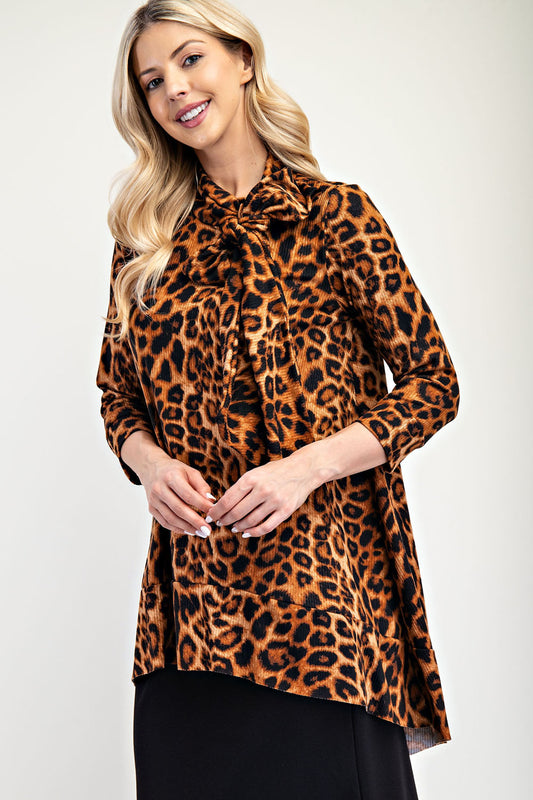 Leopard Print Bow-Tie Modest Top