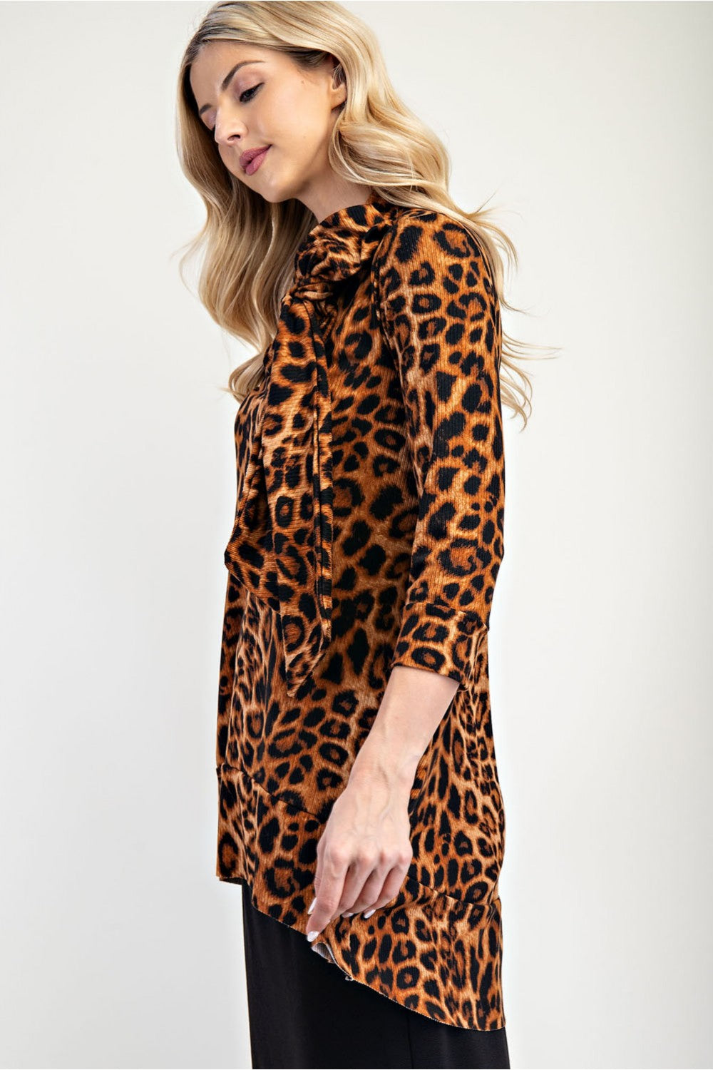 Leopard Print Bow-Tie Modest Top