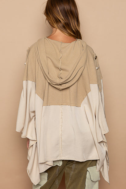 Designed Hooded Oversized Cape Top in Poplin