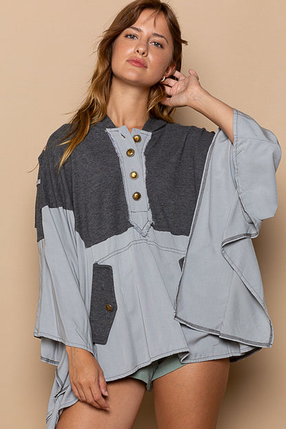 Designed Hooded Oversized Cape Top in Poplin