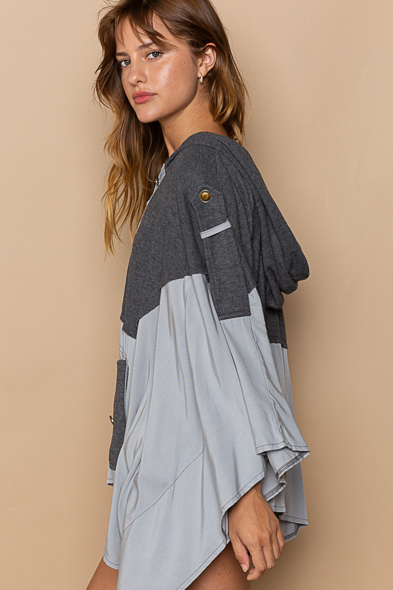 Designed Hooded Oversized Cape Top in Poplin