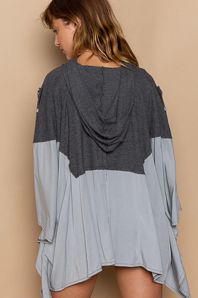 Designed Hooded Oversized Cape Top in Poplin