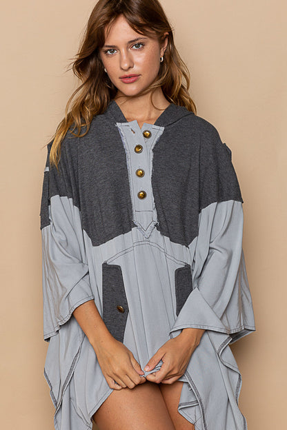 Designed Hooded Oversized Cape Top in Poplin