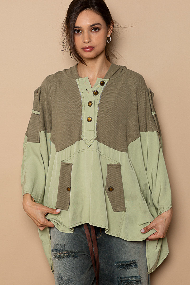 Designed Hooded Oversized Cape Top in Poplin