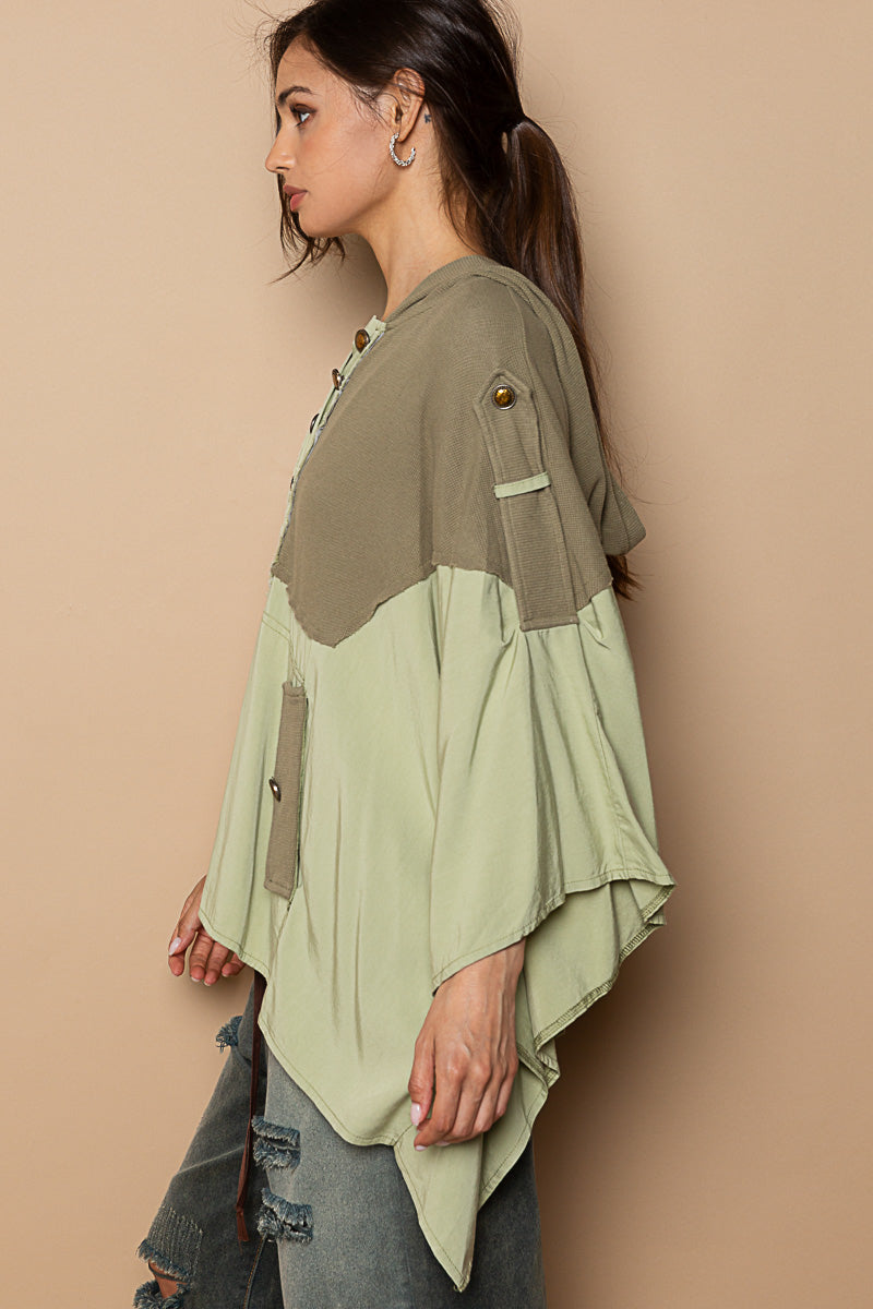 Designed Hooded Oversized Cape Top in Poplin