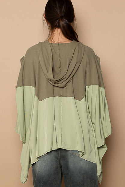 Designed Hooded Oversized Cape Top in Poplin