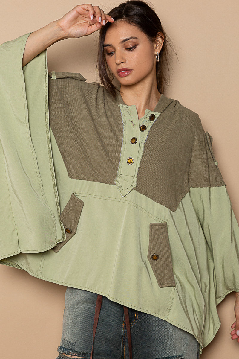 Designed Hooded Oversized Cape Top in Poplin