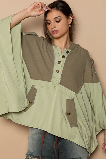 Designed Hooded Oversized Cape Top in Poplin