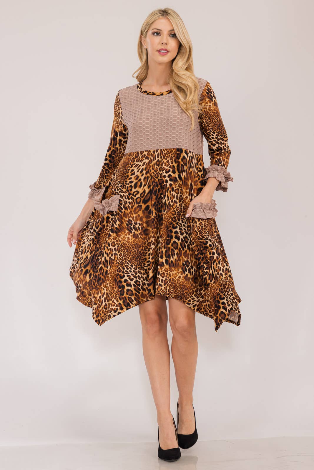 Animal Handkerchief Dress With Honeycomb Contrast