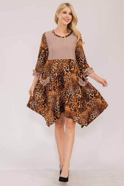 Animal Handkerchief Dress With Honeycomb Contrast