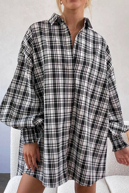 Bishop Sleeve Plaid Oversized Shirt