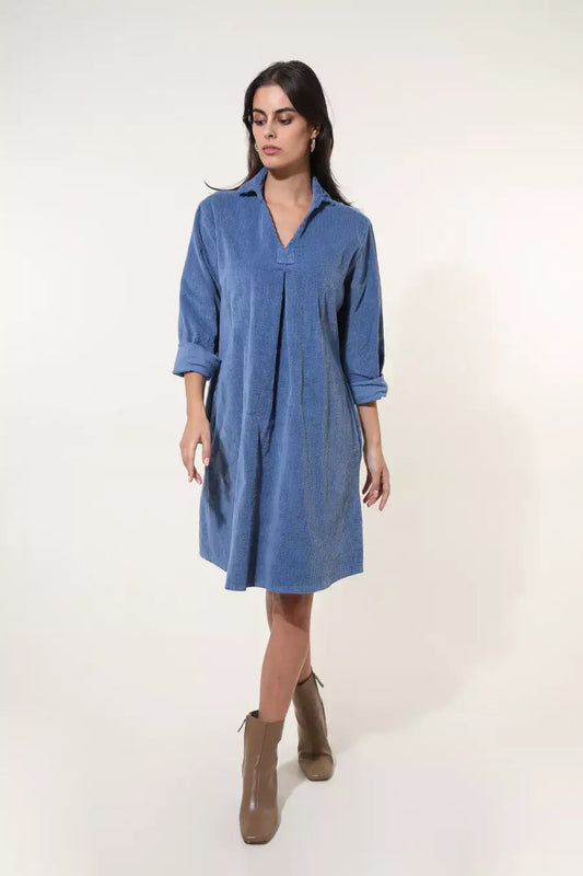 Veed Neck Short Corduroy Dress