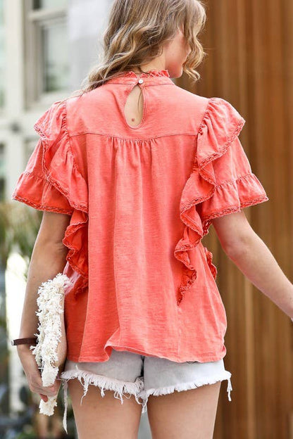 Vintage Washed Ruffle & Lace Top