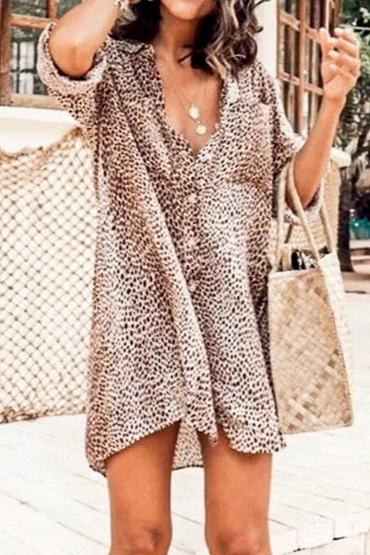 Leopard Print Button Down Shirt Dress