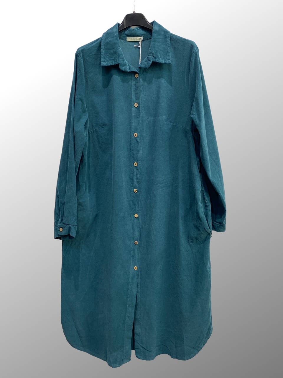 Corduroy Button Front Midi Shirt