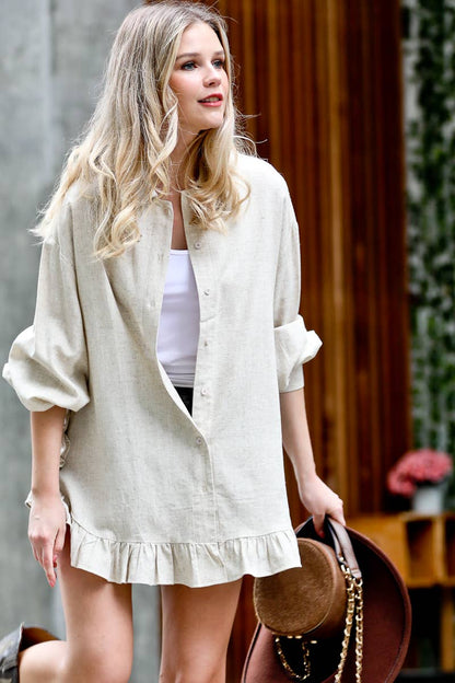 Ruffle Trim Button Down