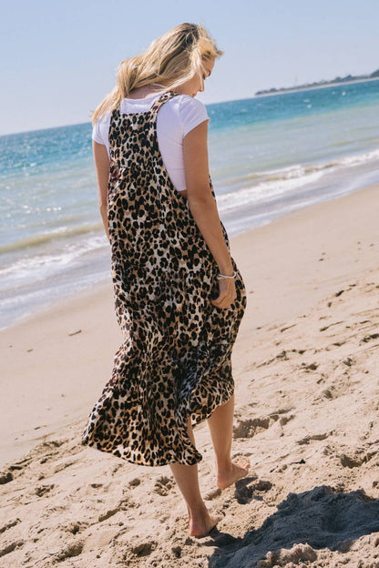 Leopard Printed Overall Tired Midi Dress