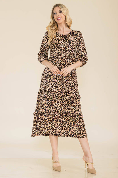 Animal Print Tiered-Ruffle Midi Dress - Plus