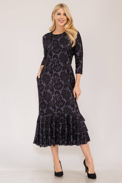 Lace Midi Dress with Lining