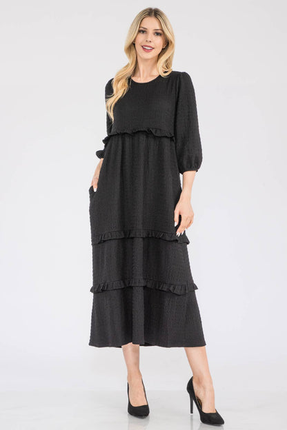 Classis Solid Color Tiered - Ruffled Midi Dress - Plus