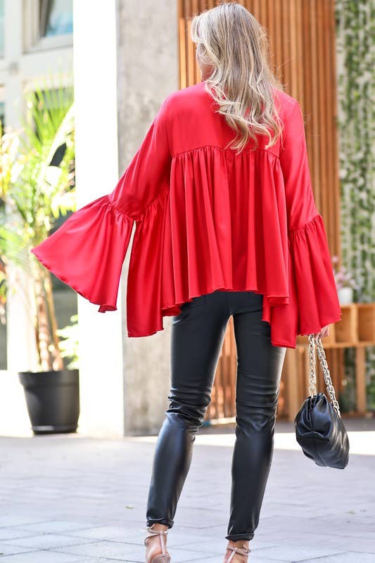 Satin Blouse Shirring Details Flowy