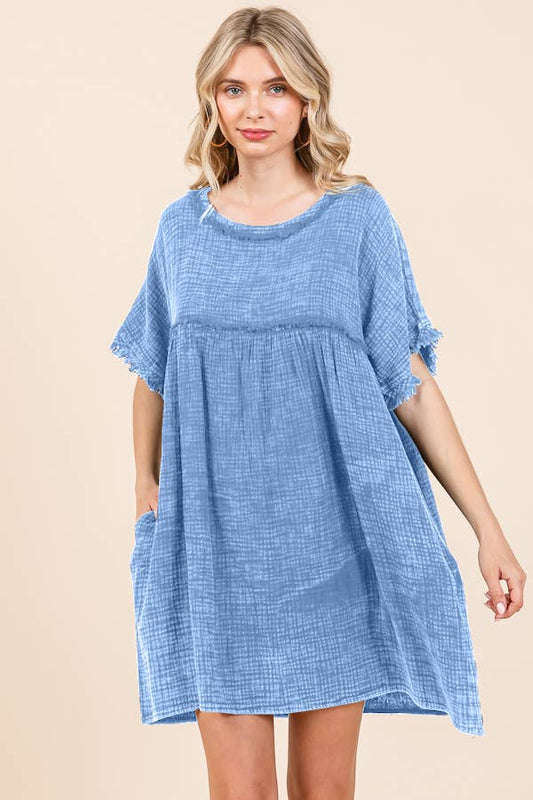 Scoop Neck Babydoll Ruching Dress