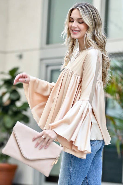 Satin Blouse Shirring Details Flowy