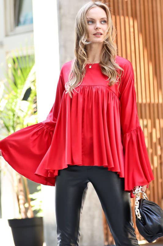 Satin Blouse Shirring Details Flowy