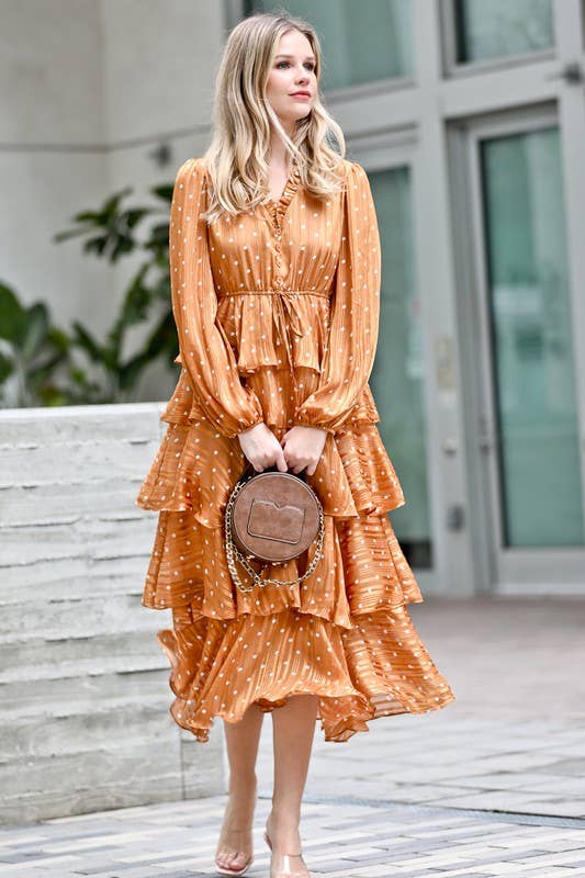 Mocha Shimmer White Dot Layered Dress