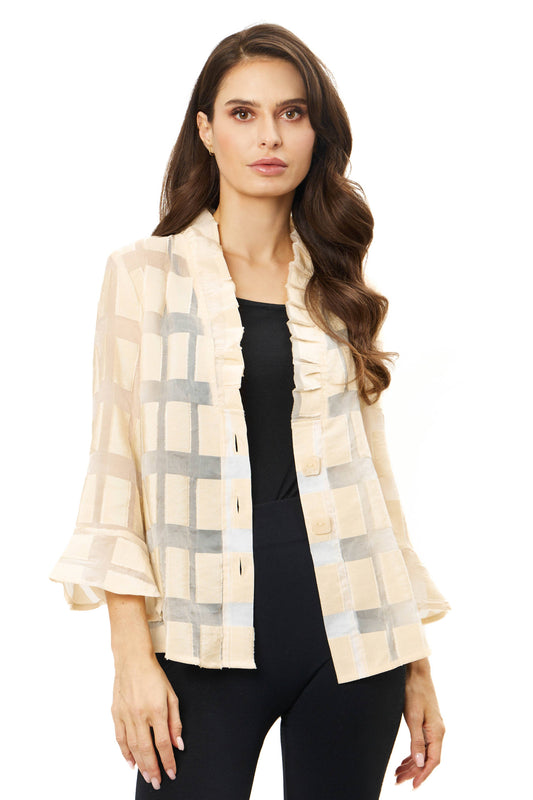 Semi-sheer, soft beige button down top