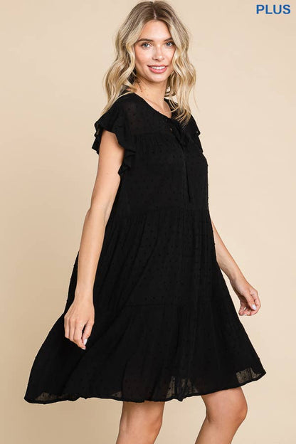 Peasant Neckline Tiered Down Dress